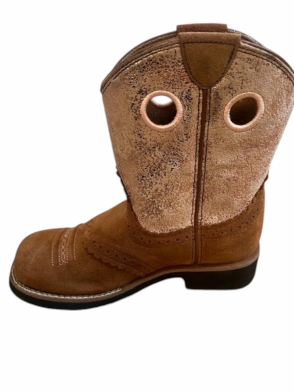 Ariat Girls Size 2.5 Western Cowboy Boots Brown Rose Gold Metallic Cowgirl - Picture 5 of 9